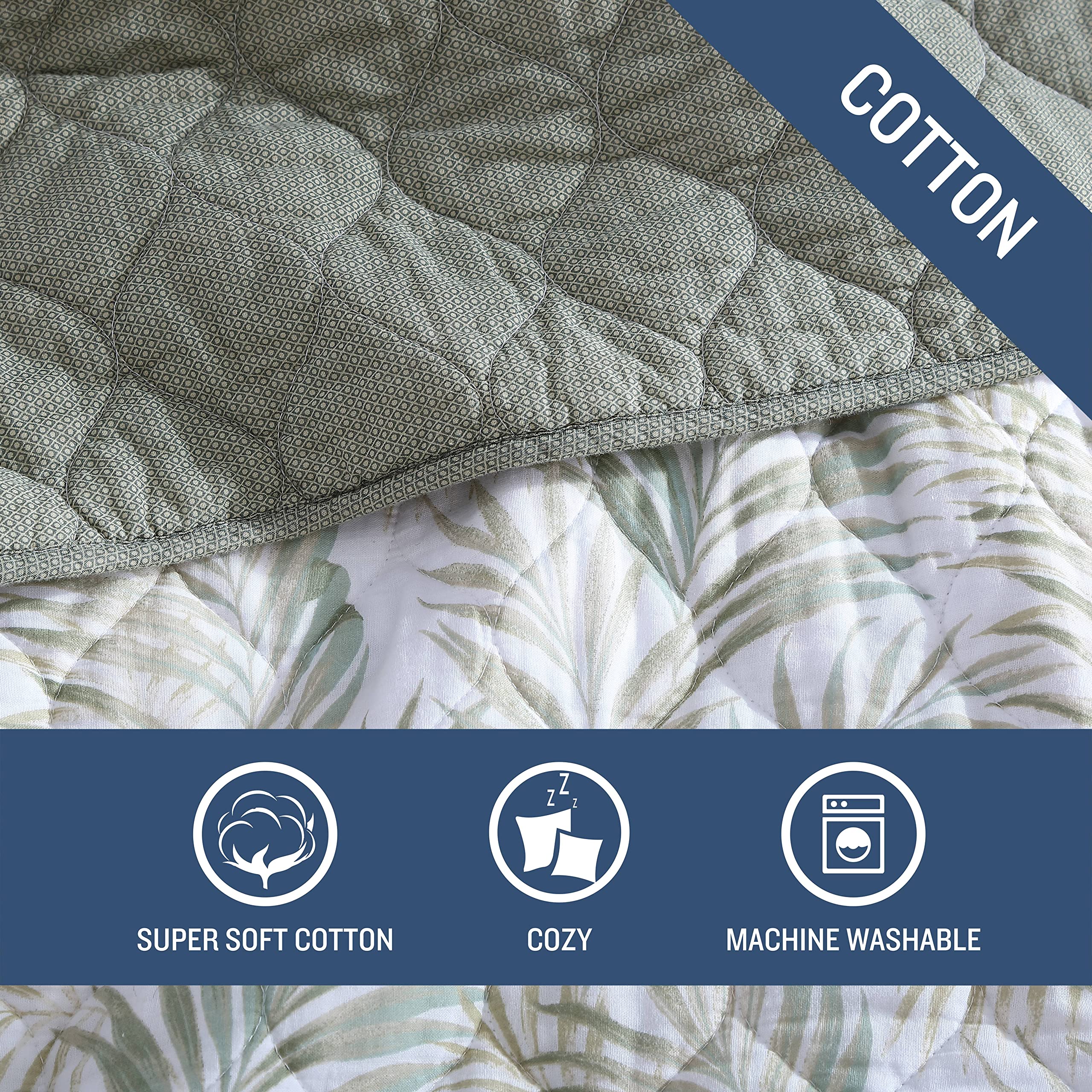 Tommy Bahama - Queen Quilt Set, Reversible Cotton Bedding with Matching Shams, Soft Coastal Bedspread, Super Soft Bedding Set (Maui Palm Green, Queen)