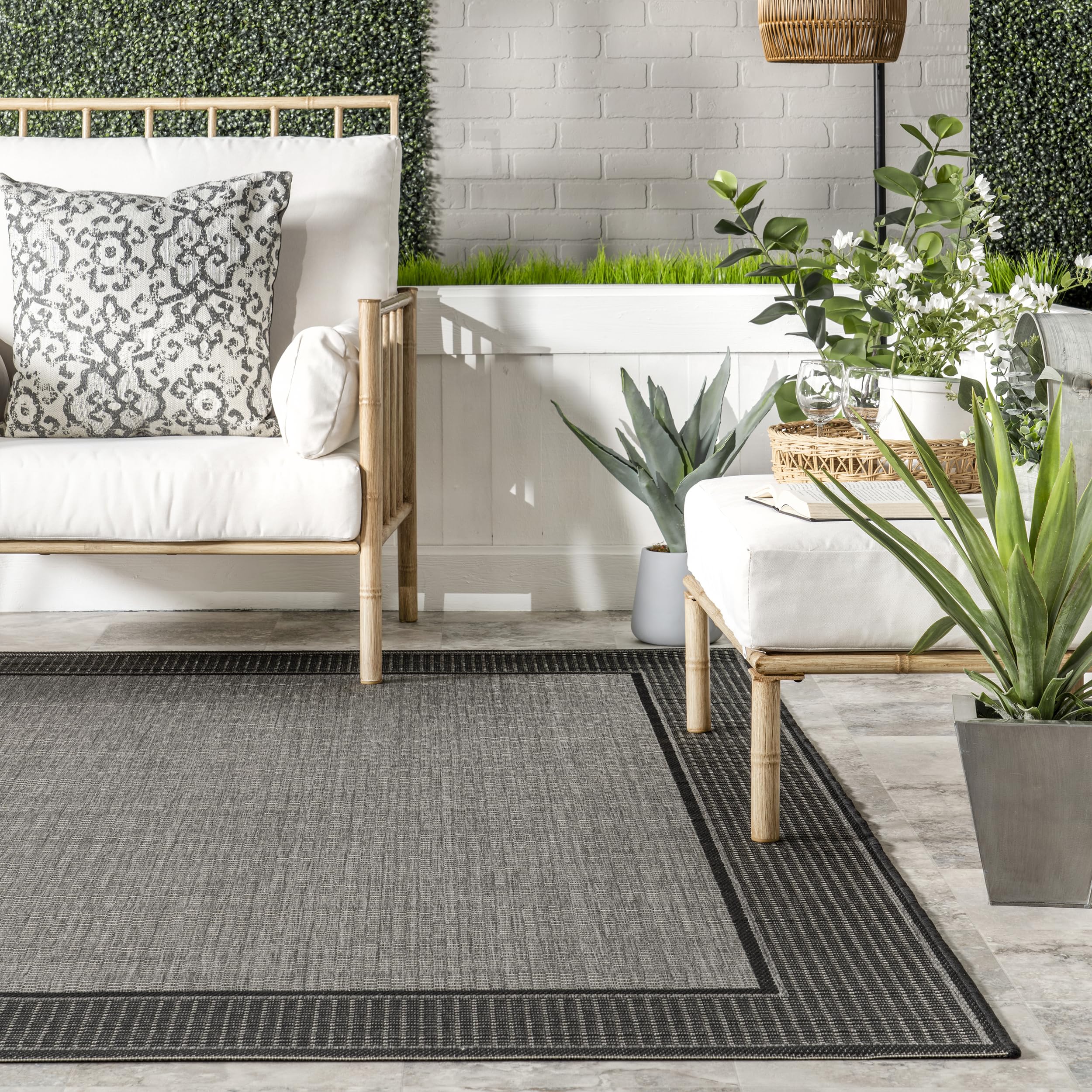 nuLOOM 3' x 4' Outdoor Performance Area Rug, OEKO-TEX Certified, Weather Resistant, High Traffic, Patio, Balcony, Outside, Gris Grey