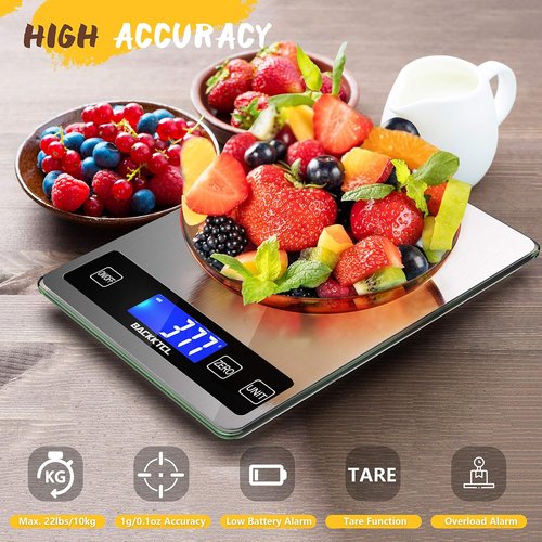 Cooking Master 22lb Digital Kitchen Scale - Precise 1g/0.1oz Graduation | Stainless Steel & Tempered Glass