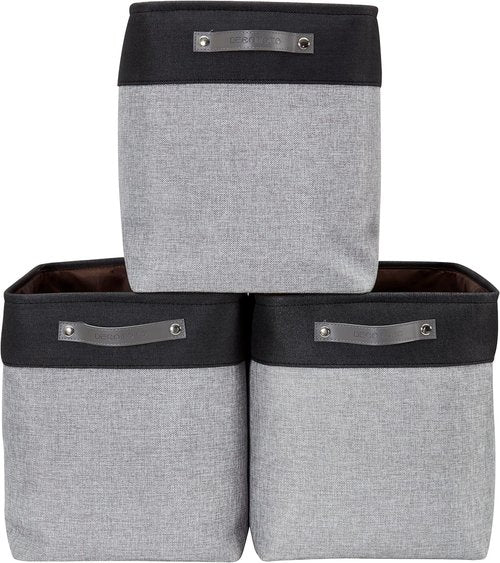 DECOMOMO Extra Large Fabric Storage Baskets - 54.5L Organizing Bins for Linen Closet | Grey & Black, XXXL (3 Pack)