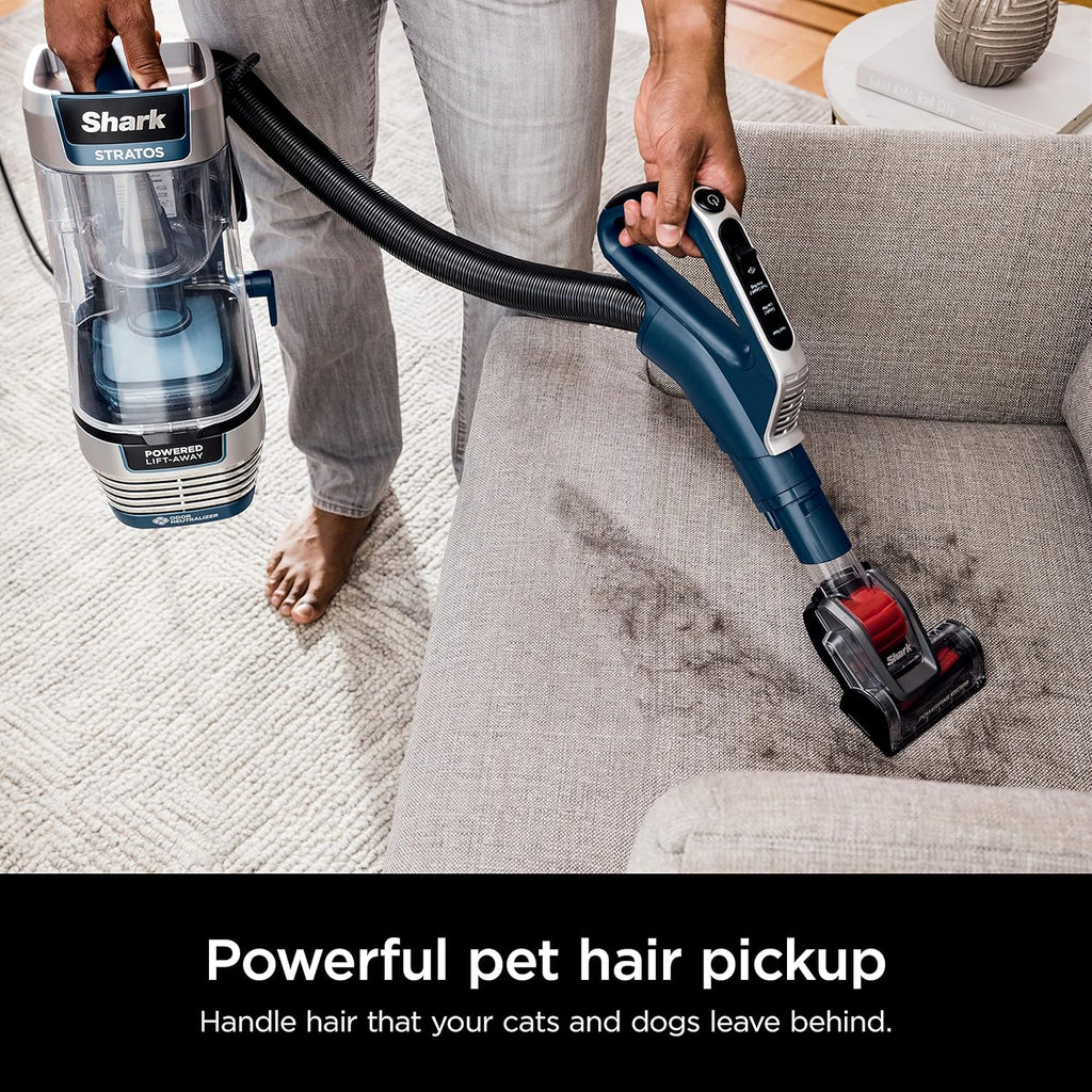Shark Stratos Upright Vacuum - DuoClean PowerFins & HairPro | Powered Lift-Away, Navy AZ3002