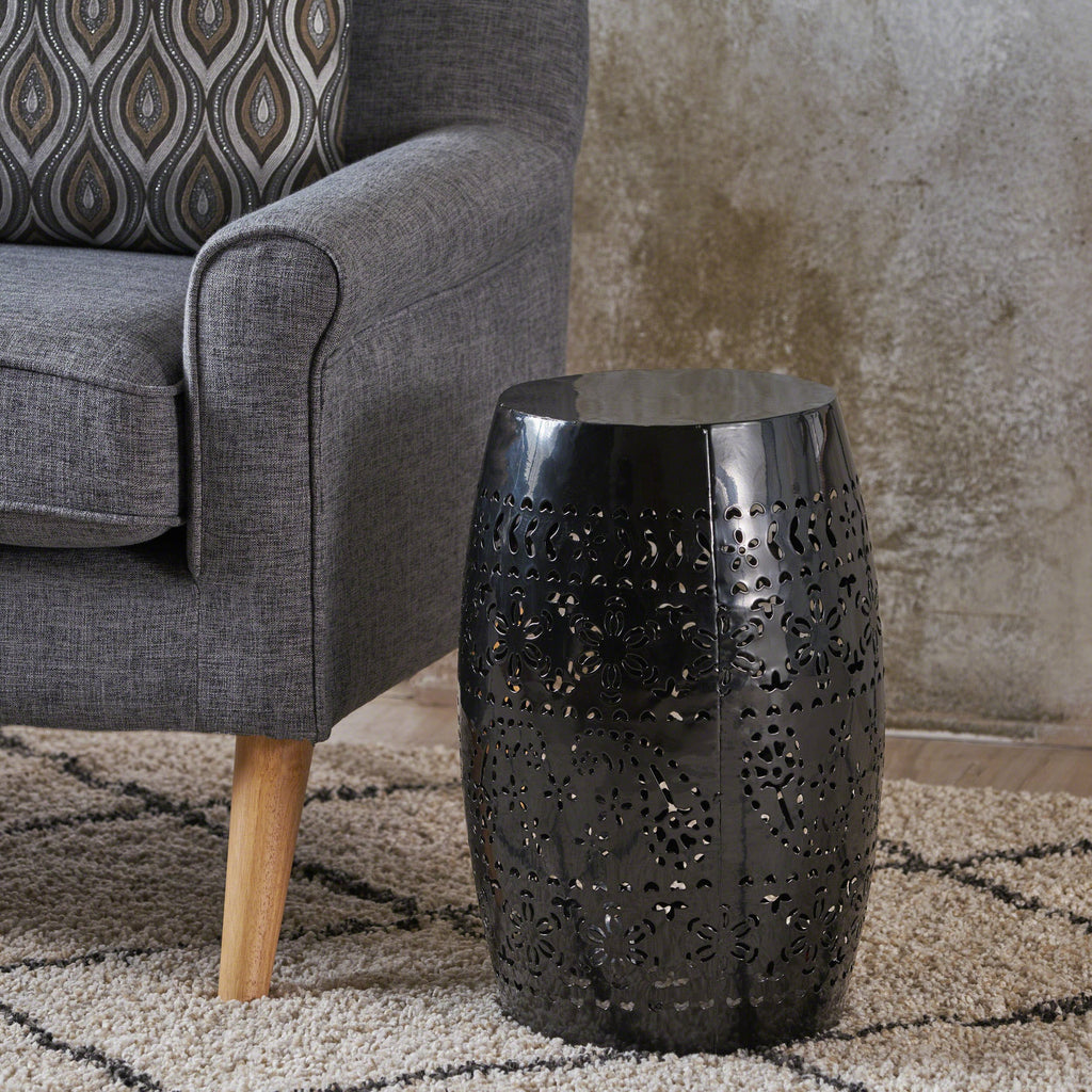 Christopher Knight Home Apollos Indoor Lace Cut Iron Accent Table, Black