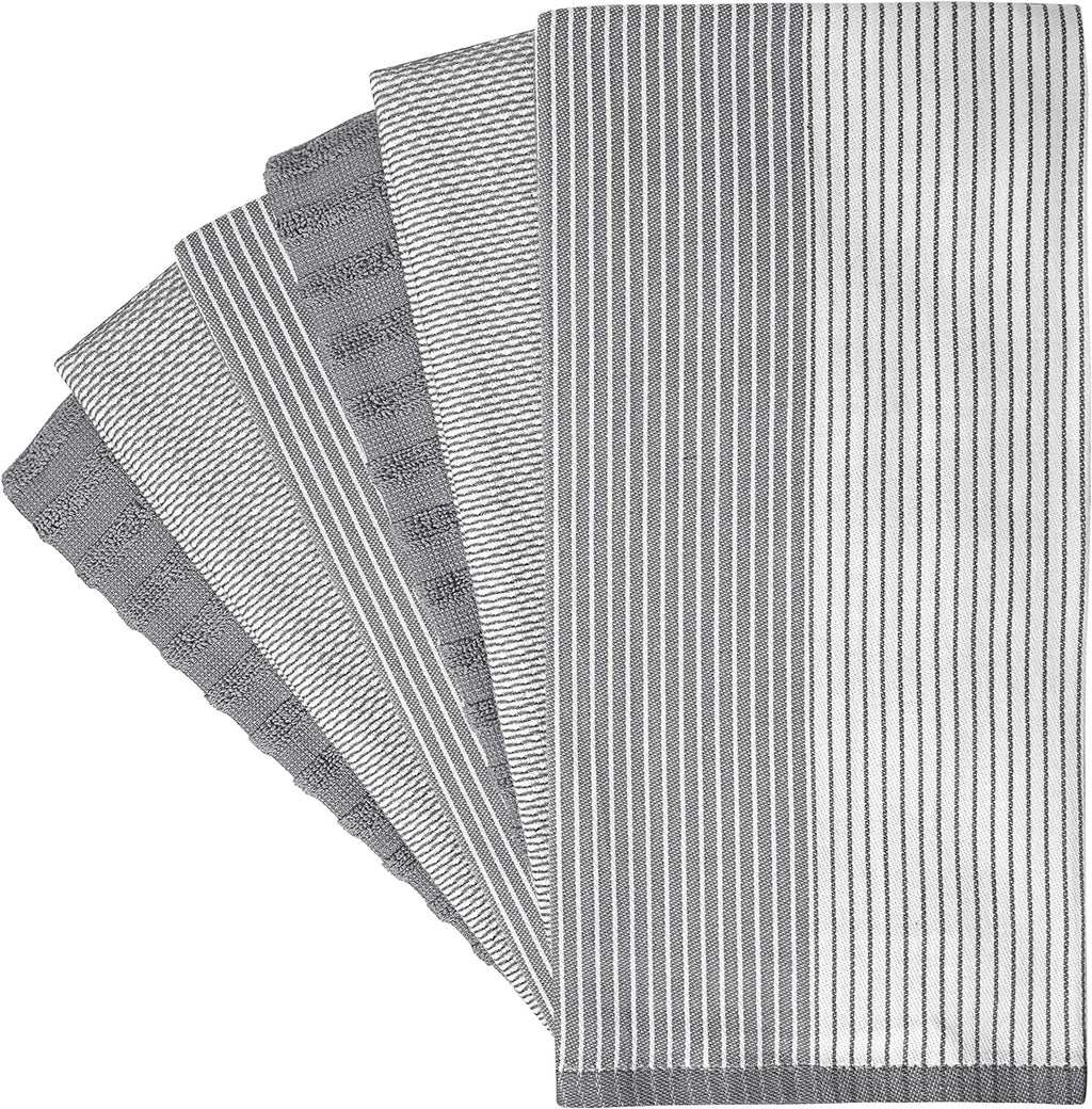 Premium Kitchen Towels - Highly Absorbent Cotton Dish Towels (20”x28”, 6 Pack) | Gray with Hanging Loop