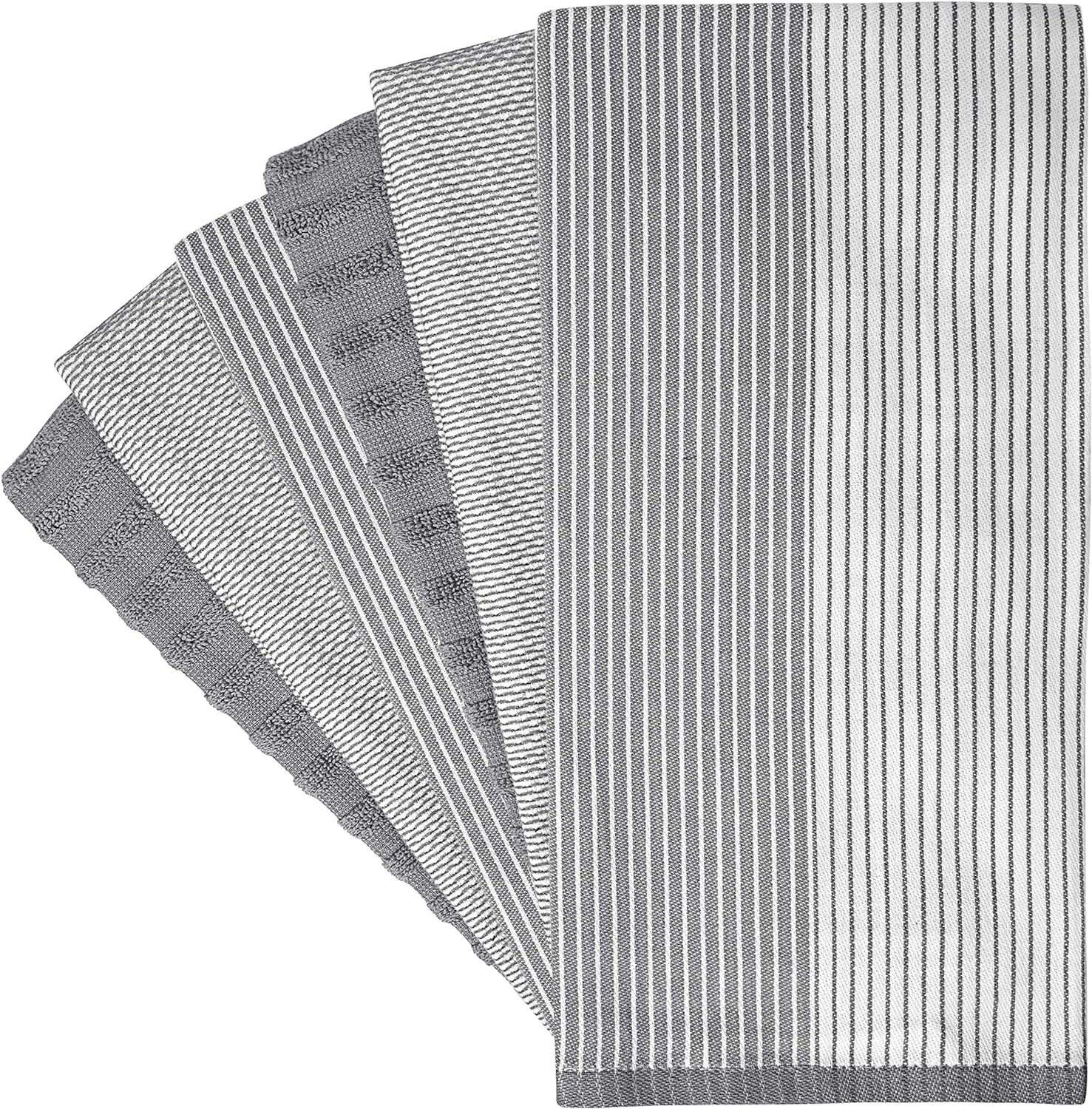 Premium Kitchen Towels - Highly Absorbent Cotton Dish Towels (20”x28”, 6 Pack) | Gray with Hanging Loop