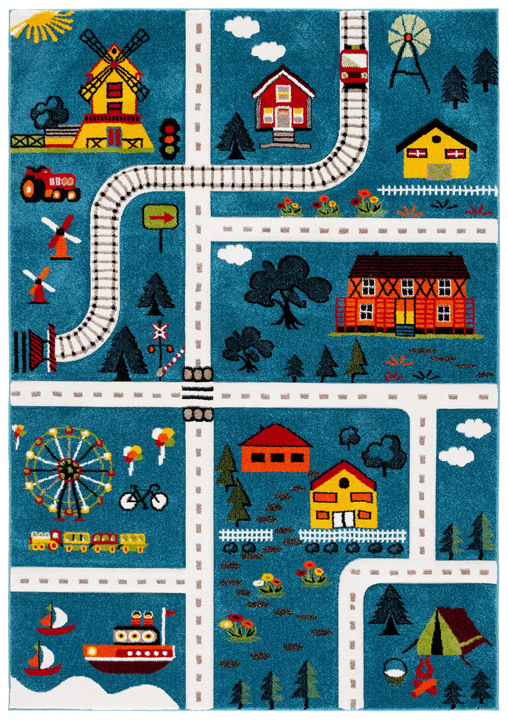 SAFAVIEH Carousel Kids Collection Area Rug - 5'3" x 7'6", Green & Beige, Non-Shedding & Easy Care, Ideal for High Traffic Areas for Boys & Girls in Playroom, Nursery, Bedroom (CRK197Y)
