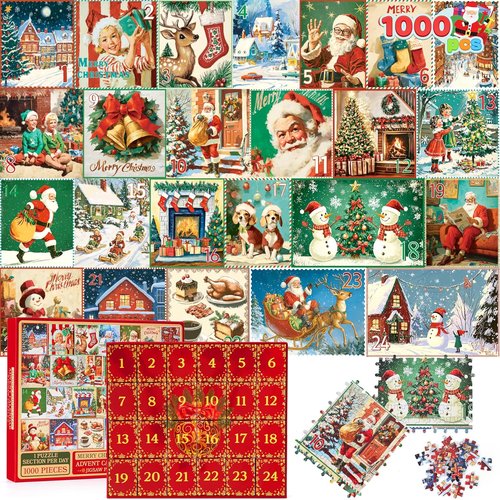 JOYIN 1000 PCS Christmas Advent Calendar Puzzles - 24 Days of Fun Countdown Gifts for Kids