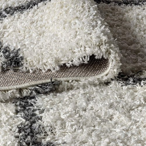 JONATHAN Y Mercer Shag Plush Tassel Cream/Gray Indoor Area Rug, 3x5, Moroccan Geometric Trellis, Transitional, Easy-Cleaning for Living Room, Bedroom, Kitchen, Non-Shedding (MCR104B-3)