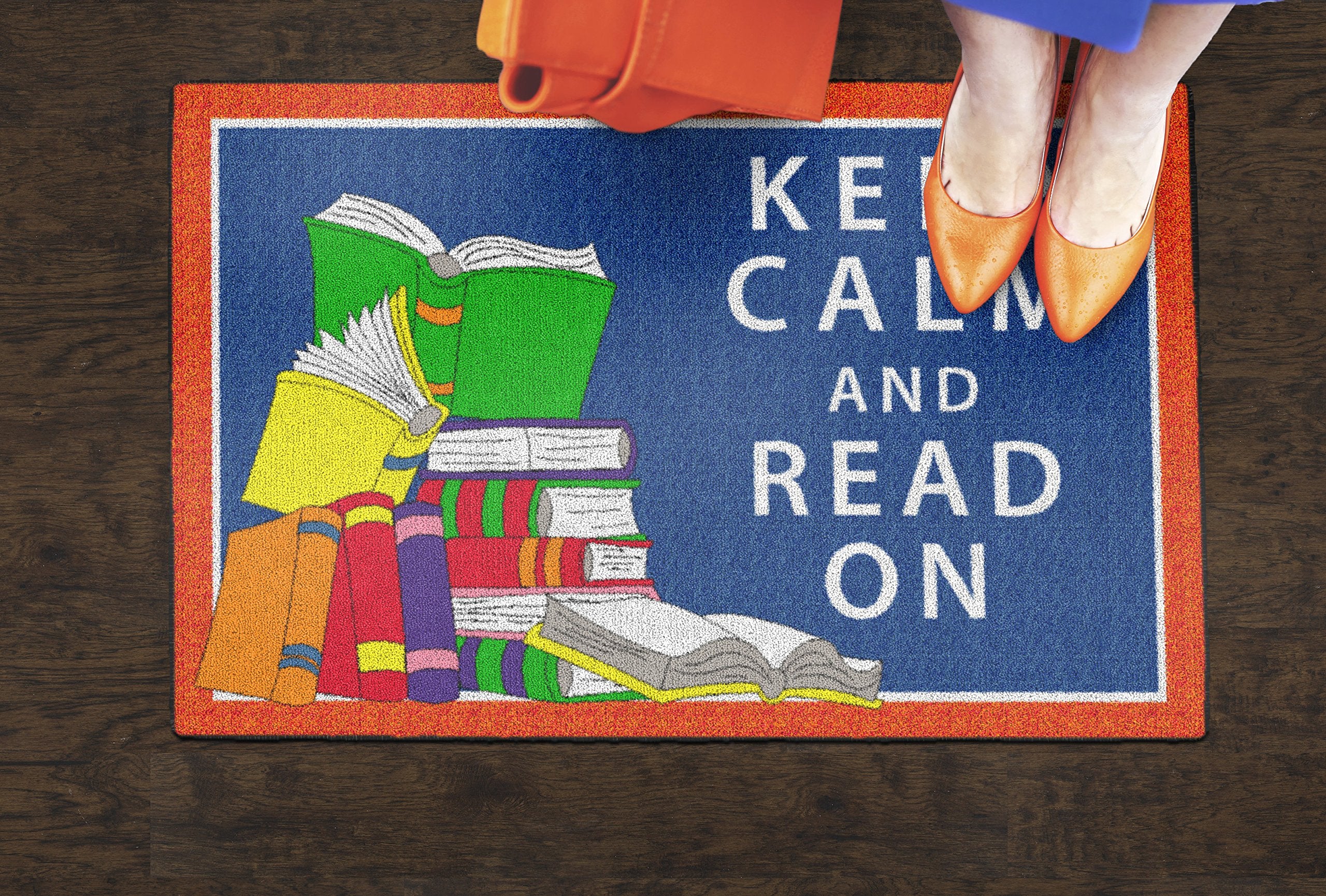 Flagship Carpets - Keep Calm & Read On Area Rug for Children's Classroom, Kid's Bedroom, Teacher's Space and at Home Family Living or Play Room, 2' x 3', Red&Blue