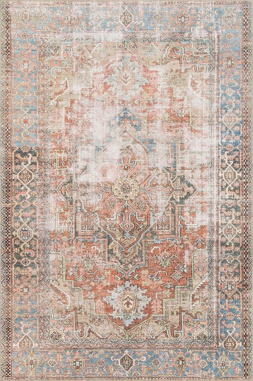 Loloi Loren Collection Area Rug - Terracotta/Sky | 7'6" x 9'6" for Stylish Home Decor