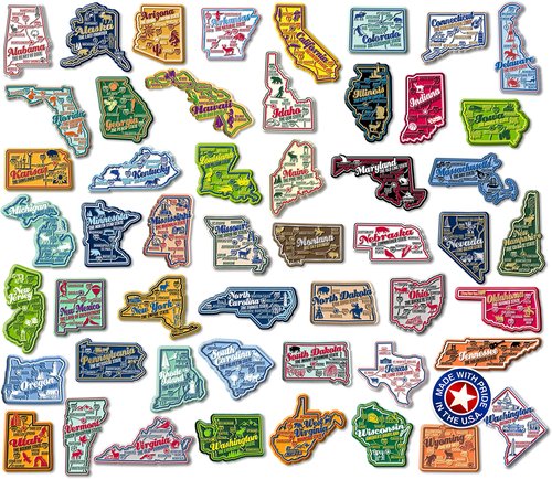 U.S. Premium State Map Magnet Set by Classic Magnets, 51-Piece Set, Collectible 3D Rubber Vintage-Style Souvenirs and Gifts Made in The USA