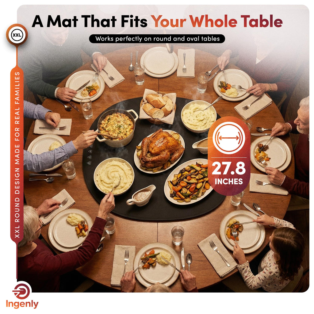 Round XXL Warming Mat for Food - Black Color Food Warming Mat - Perfect Food Warmers for Parties Buffet - Foldable Food Warmer to Keep Food Warm for Party, Catering, Buffet, Fiesta, Family Meal