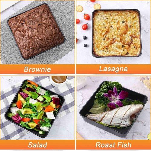 Herogo Non-Stick Baking Pan Set - 8 x 8 Square Cake Pans for Lasagna, Brownies & Casseroles - Black Stainless Steel