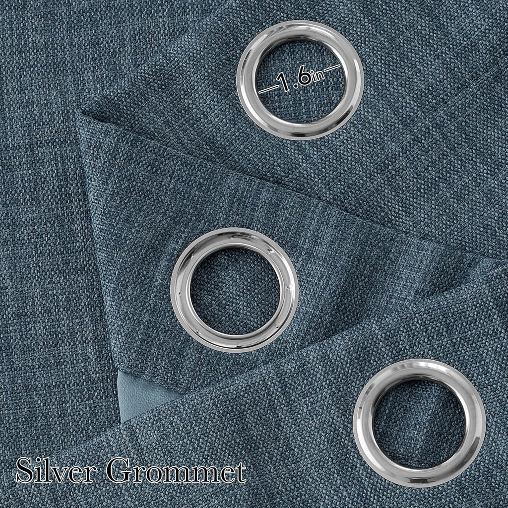 NICETOWN Faux Linen Blackout Curtains - Mist Blue, 63-Inch Grommet Top Privacy Panels, 2-Pack for Modern Farmhouse Style