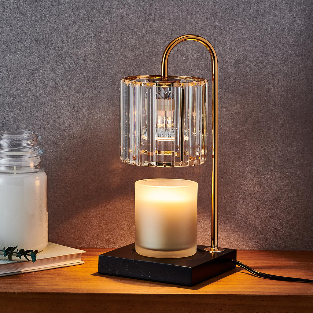 Mikasa 13.8 Inch Clear Glass Shade Electric Candle Warmer with Wood Base - Flameless Candle Melter for Home Decor, Safe Fragrance Diffuser Lamp, Fits Jar Candles Up to 4 Inches, 50W Halogen Bulb
