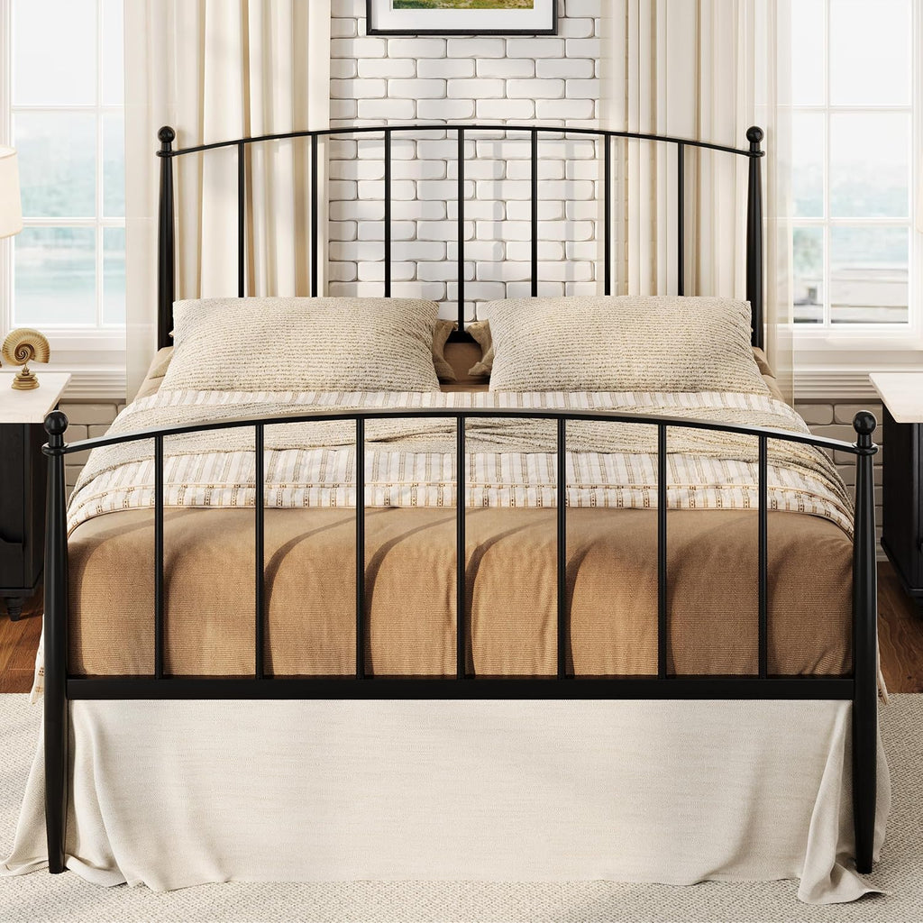 SHA CERLIN Queen Bed Frame - Metal Platform Bed with Victorian Iron Art Headboard & Footboard | Easy Assembly, Black
