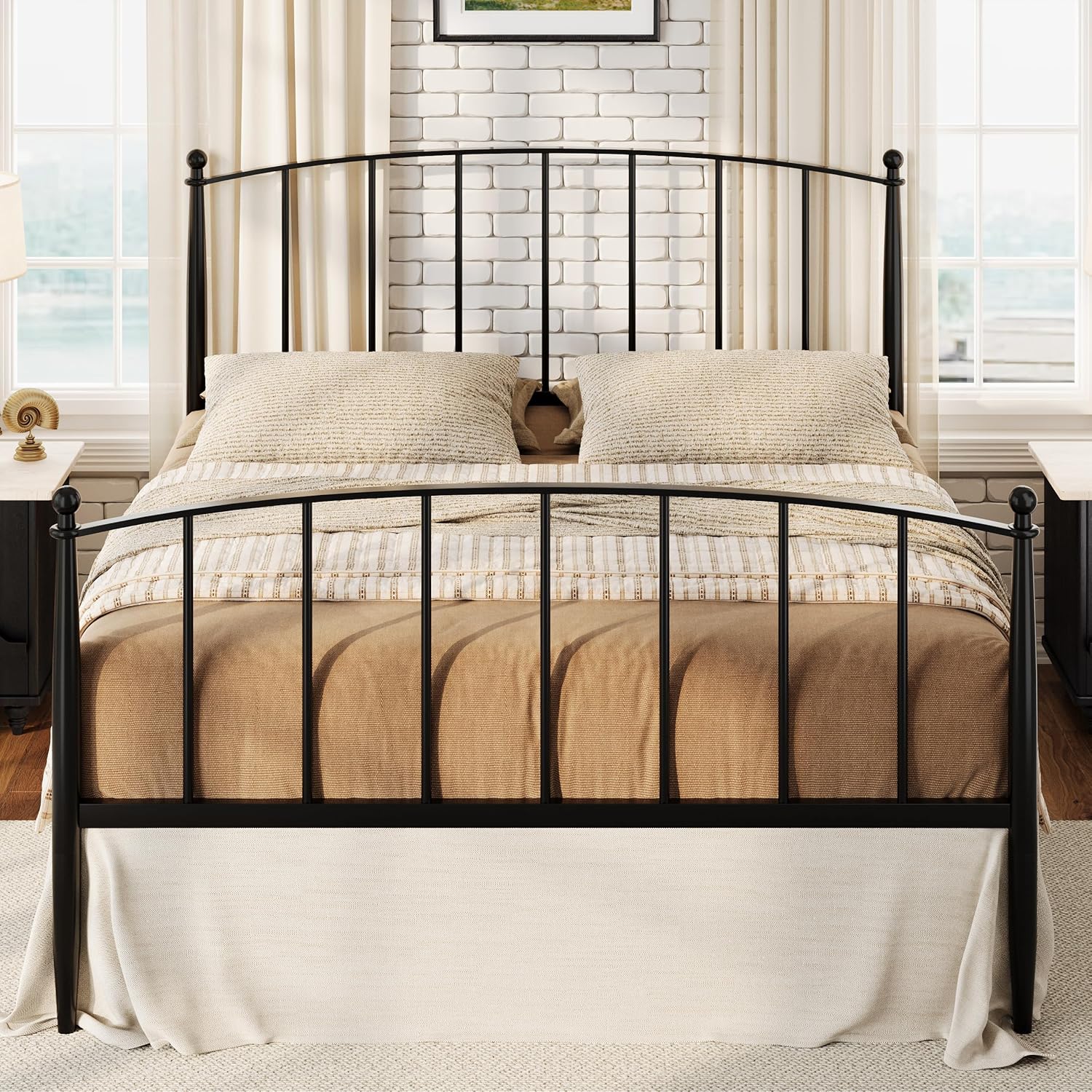 SHA CERLIN Queen Bed Frame - Metal Platform Bed with Victorian Iron Art Headboard & Footboard | Easy Assembly, Black
