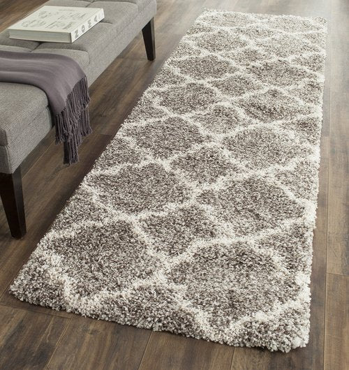 SAFAVIEH Hudson Shag Collection Runner Rug - 2'3" x 10', Grey & Ivory, Moroccan Trellis Design, Non-Shedding & Easy Care, 2-inch Thick Ideal for High Traffic Areas in Living Room, Bedroom (SGH282B)