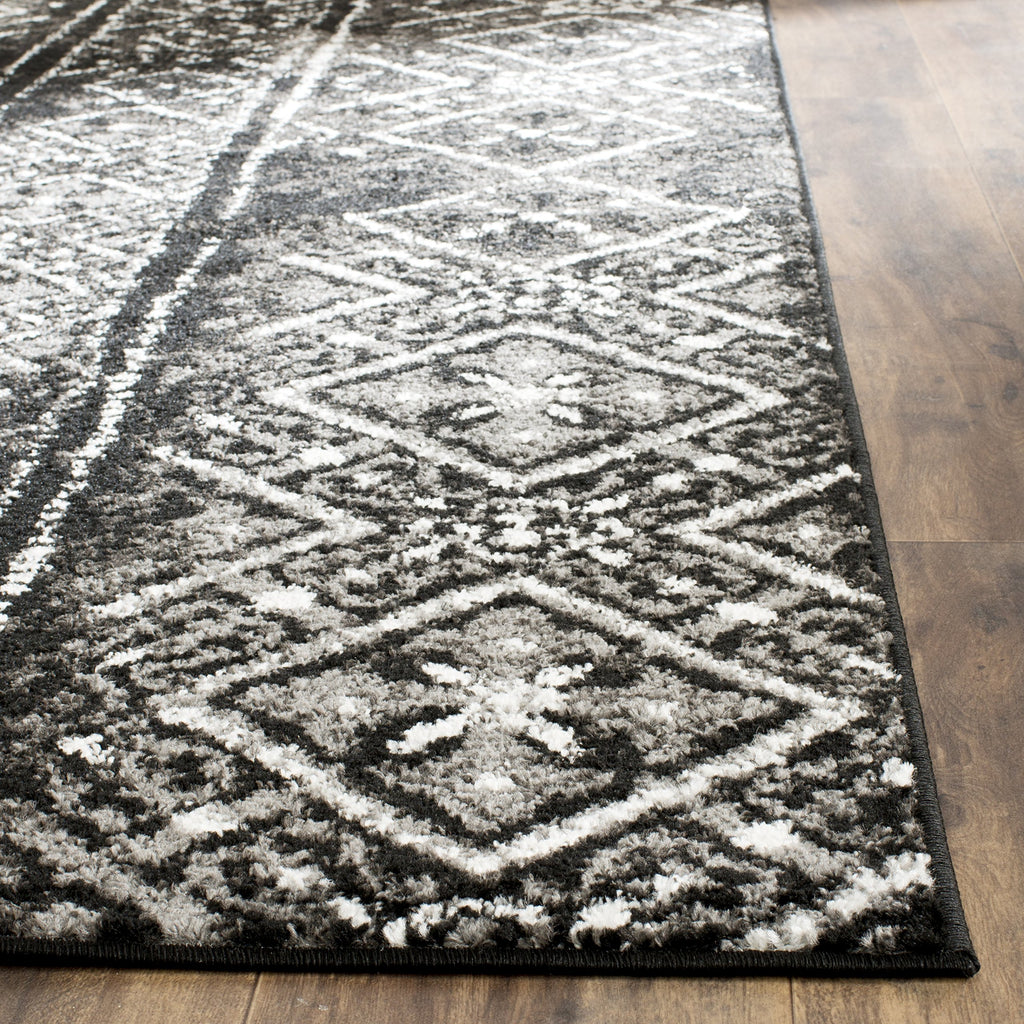 SAFAVIEH Adirondack Collection Area Rug - 4' Square, Black & Silver, Moroccan Boho Distressed Design, Non-Shedding & Easy Care, Ideal for High Traffic Areas in Living Room, Bedroom (ADR111C)