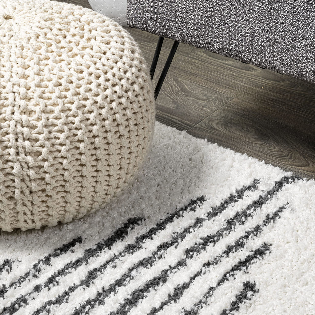 JONATHAN Y Elm Diamond Stripe Shag White/Gray Runner Rug, 2x8, Geometric, Bohemian, Contemporary, Easy-Cleaning for Living Room, Bedroom, Kitchen, Pet Friendly, Non-Shedding (MOH408A-28)