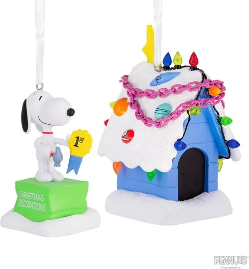 Hallmark Peanuts Snoopy Christmas Ornaments - Holiday Doghouse Set of 2 | Perfect Gifts for Fans