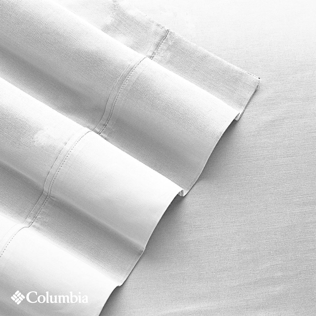 Columbia Omni Freeze Super Soft Breathable, Moisture-Wicking, Cooling Sateen Flat Sheet, Fitted Sheet, and Pillow Case Set, Luxury 3 Piece White Twin Bedsheets Set