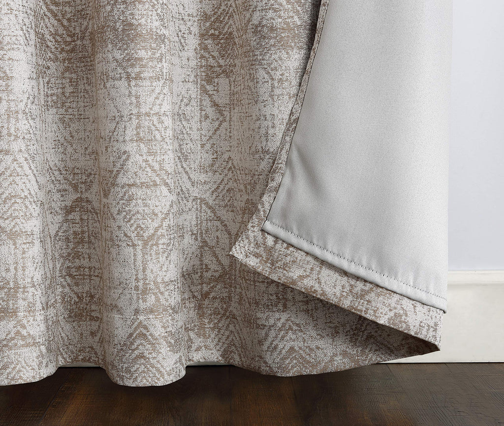 Sun Zero Darren Distressed Woven Jacquard Blackout Grommet Curtain Panel, 50" x 84", Camel