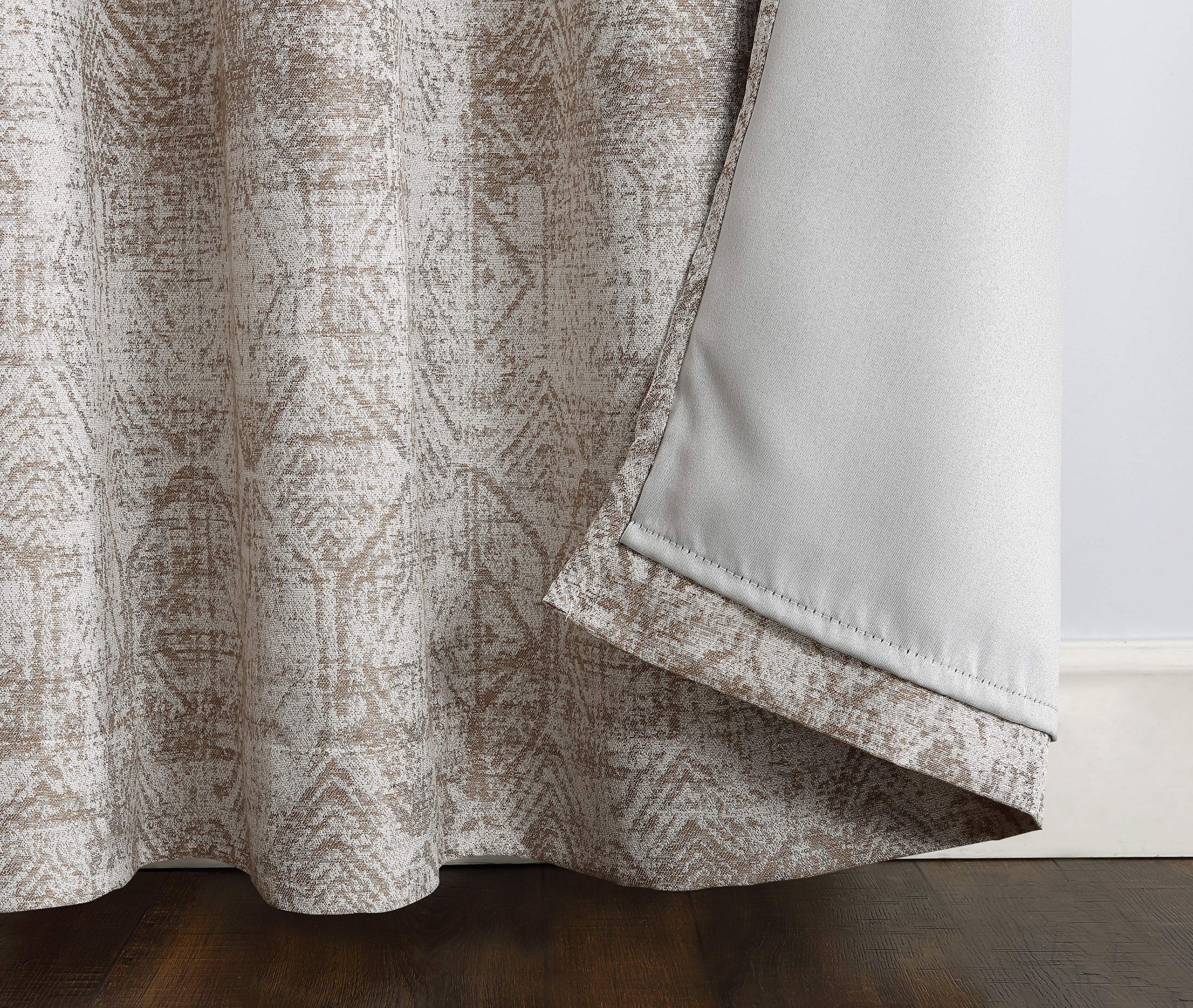 Sun Zero Darren Distressed Woven Jacquard Blackout Grommet Curtain Panel, 50" x 84", Camel